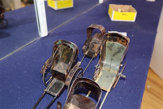 Five Japanese tortoiseshell models of rickshaws, c.1900, longest 18cm